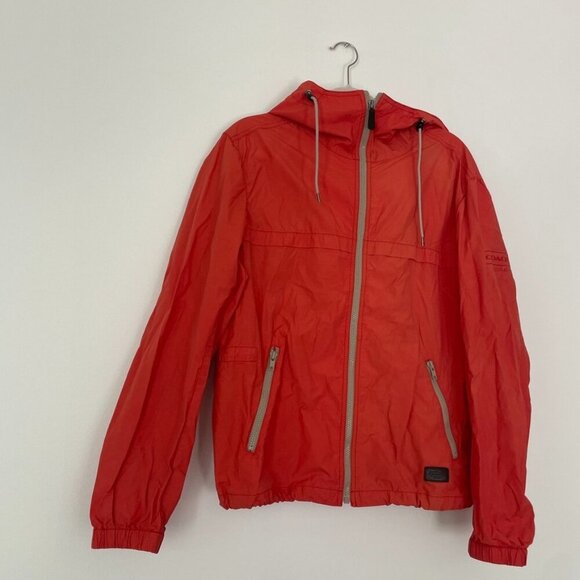 COACH Jacket Women Small Orange Hooded Full Zip Windbreaker Outdoor Designer - Picture 2 of 16